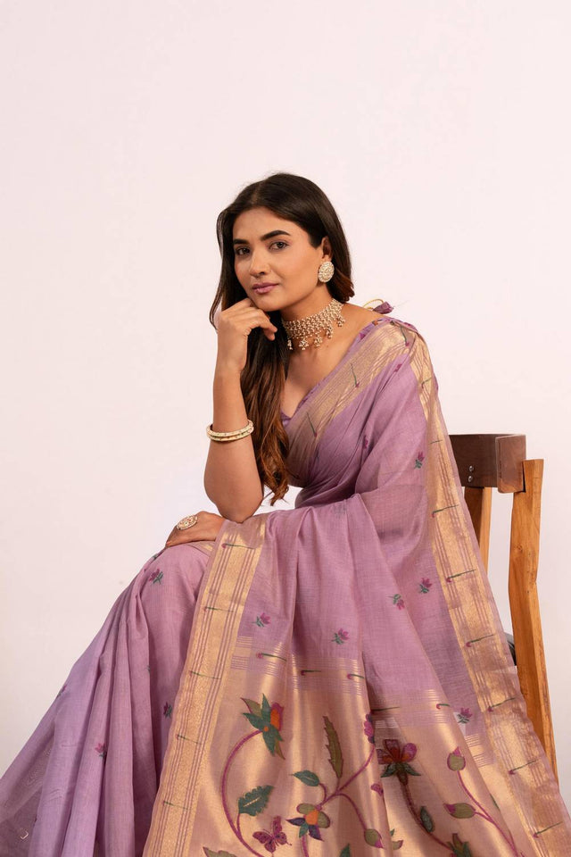 Violet Woven Cotton Saree