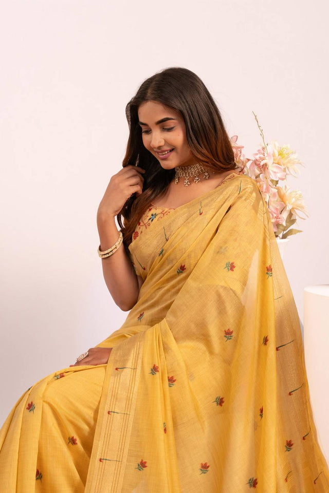 Yellow Woven Cotton Saree