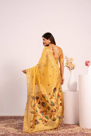 Yellow Woven Cotton Saree