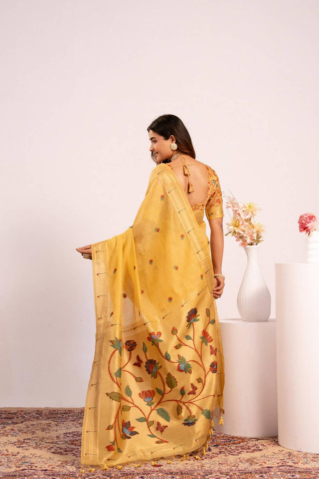 Yellow Woven Cotton Saree