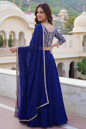 Blue Solid Georgette Lehenga