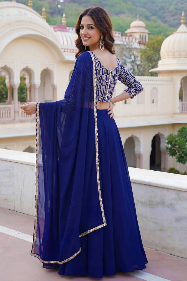 Blue Solid Georgette Lehenga