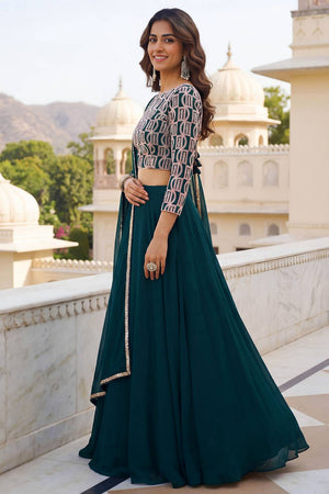 Green Solid Georgette Lehenga
