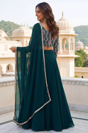 Green Solid Georgette Lehenga