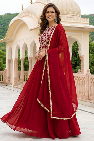 Red Solid Georgette Lehenga
