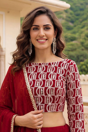 Red Solid Georgette Lehenga