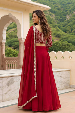 Red Solid Georgette Lehenga