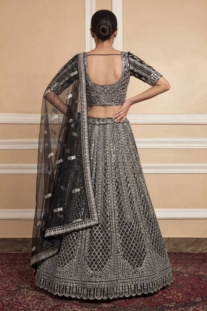Black Sequin with Embroidered Net Lehenga