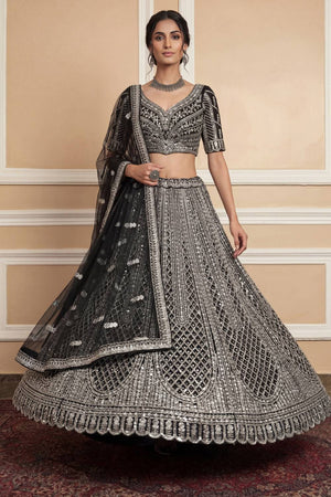 Black Sequin with Embroidered Net Lehenga