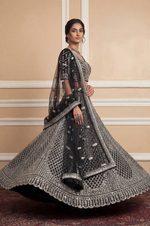 Black Sequin with Embroidered Net Lehenga