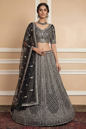 Black Sequin with Embroidered Net Lehenga