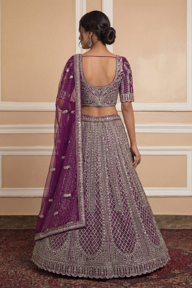 Violet Sequin with Embroidered Net Lehenga