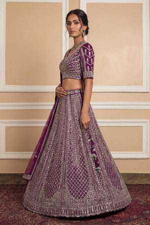 Violet Sequin with Embroidered Net Lehenga