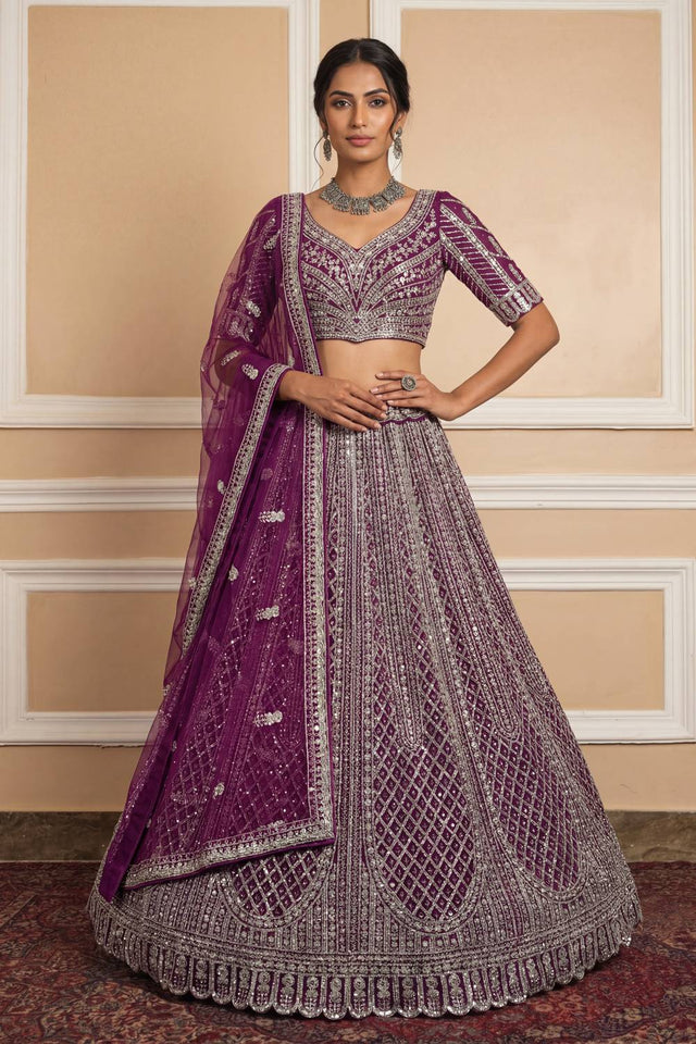 Violet Sequin with Embroidered Net Lehenga