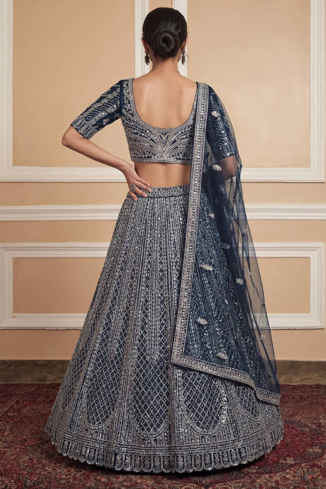 Turquoise Sequin with Embroidered Net Lehenga