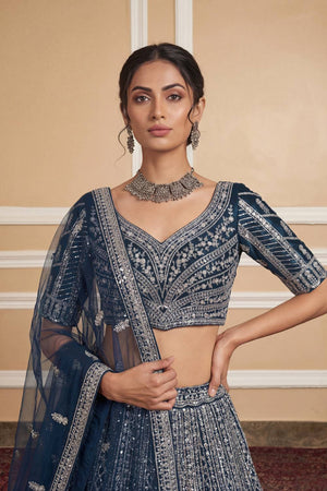 Turquoise Sequin with Embroidered Net Lehenga