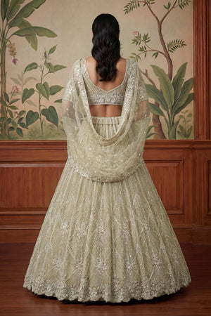 Beige Sequin with Embroidered Net Lehenga