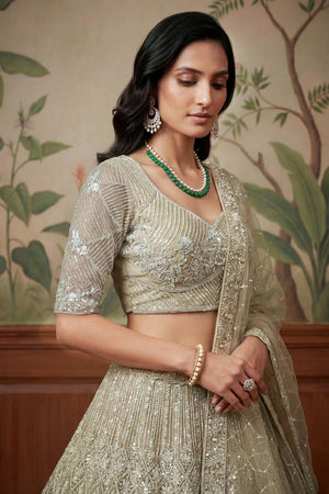 Beige Sequin with Embroidered Net Lehenga