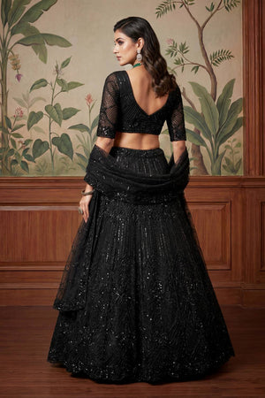 Black Sequin with Embroidered Net Lehenga