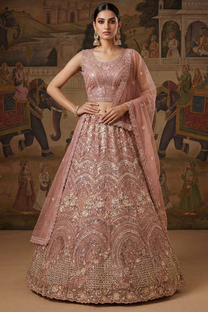 Pink Sequin with Embroidered Net Lehenga