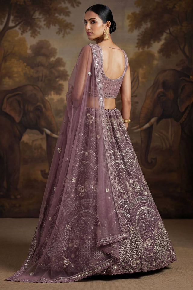 Violet Sequin with Embroidered Net Lehenga