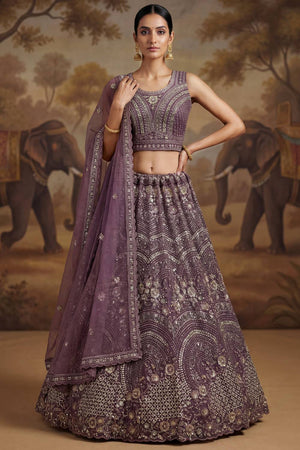 Violet Sequin with Embroidered Net Lehenga
