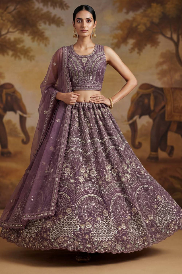 Violet Sequin with Embroidered Net Lehenga