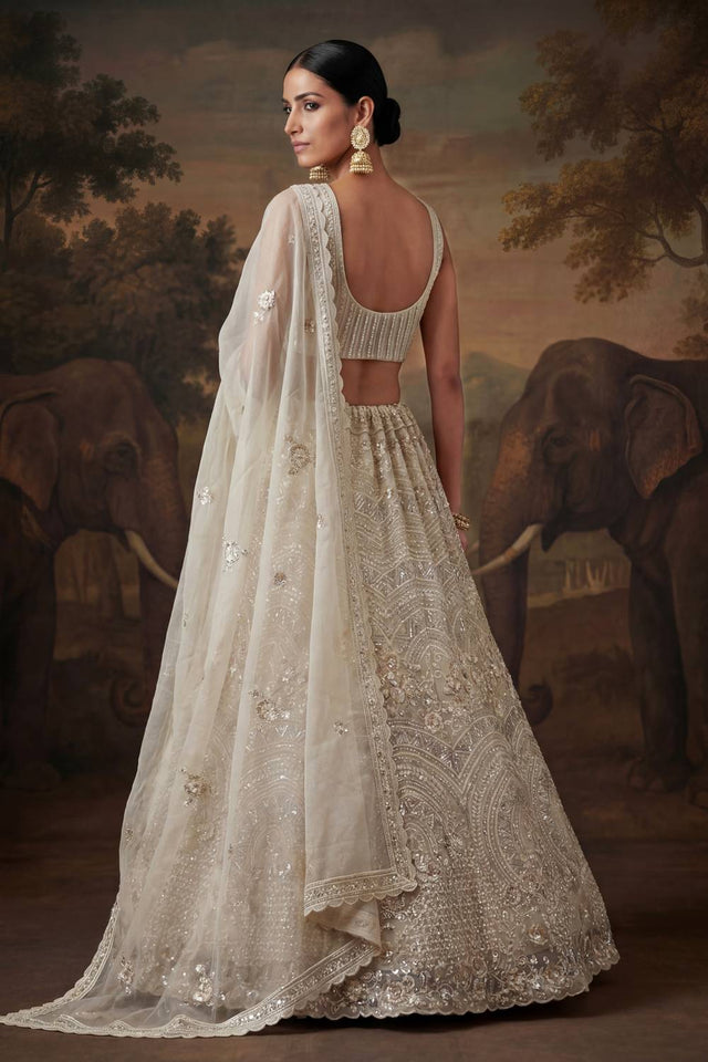 White Sequin with Embroidered Net Lehenga