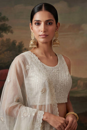 White Sequin with Embroidered Net Lehenga