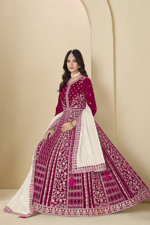 Pink Floral Embroidered Velvet Gown