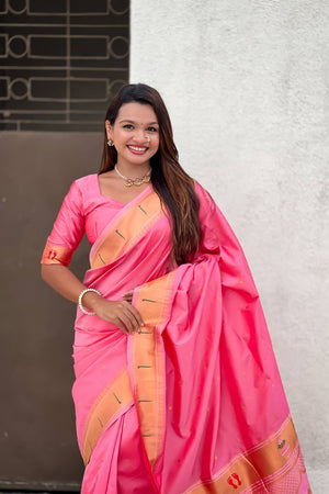 Light Pink Paithani Woven Silk Saree