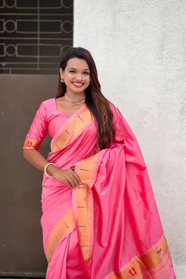 Light Pink Paithani Woven Silk Saree