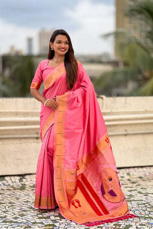 Light Pink Paithani Woven Silk Saree