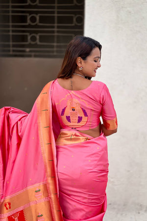 Light Pink Paithani Woven Silk Saree