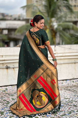 Green Paithani Woven Silk Saree