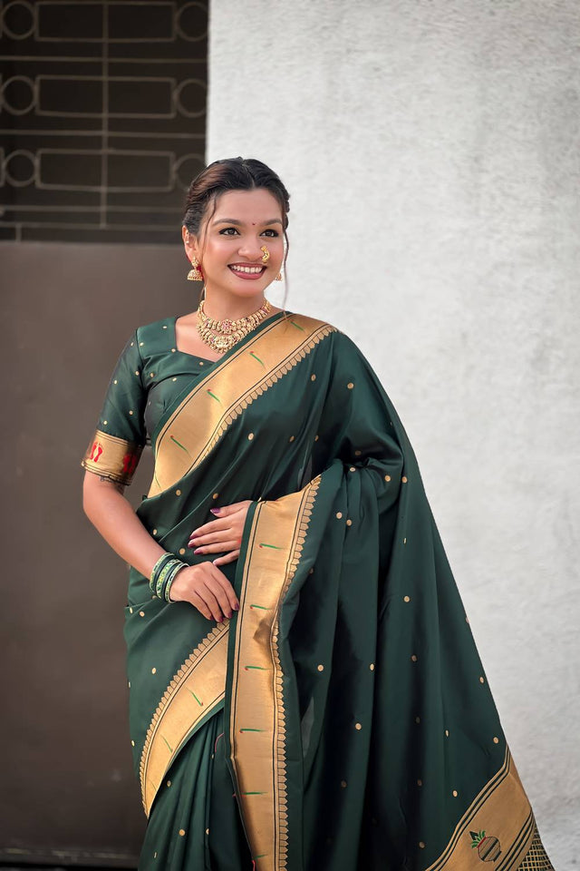 Green Paithani Woven Silk Saree