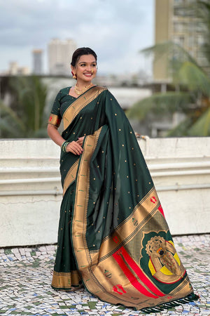 Green Paithani Woven Silk Saree