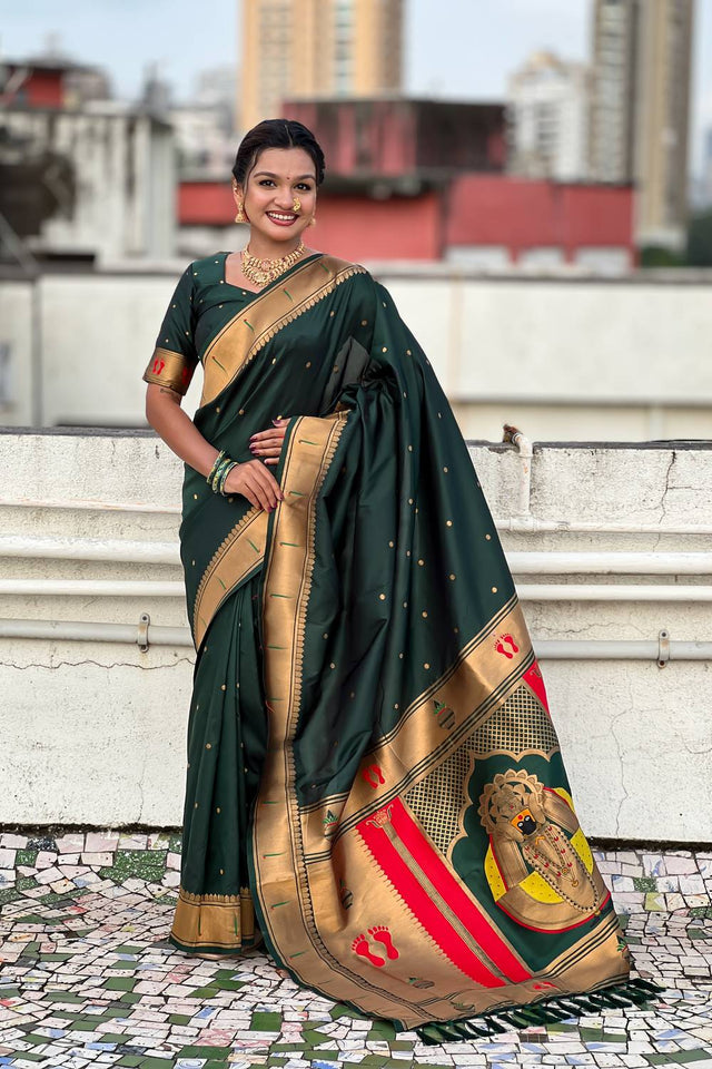 Green Paithani Woven Silk Saree