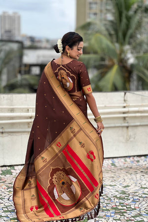 Brown Paithani Woven Silk Saree