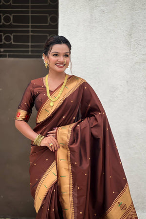 Brown Paithani Woven Silk Saree