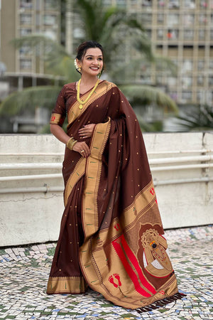 Brown Paithani Woven Silk Saree