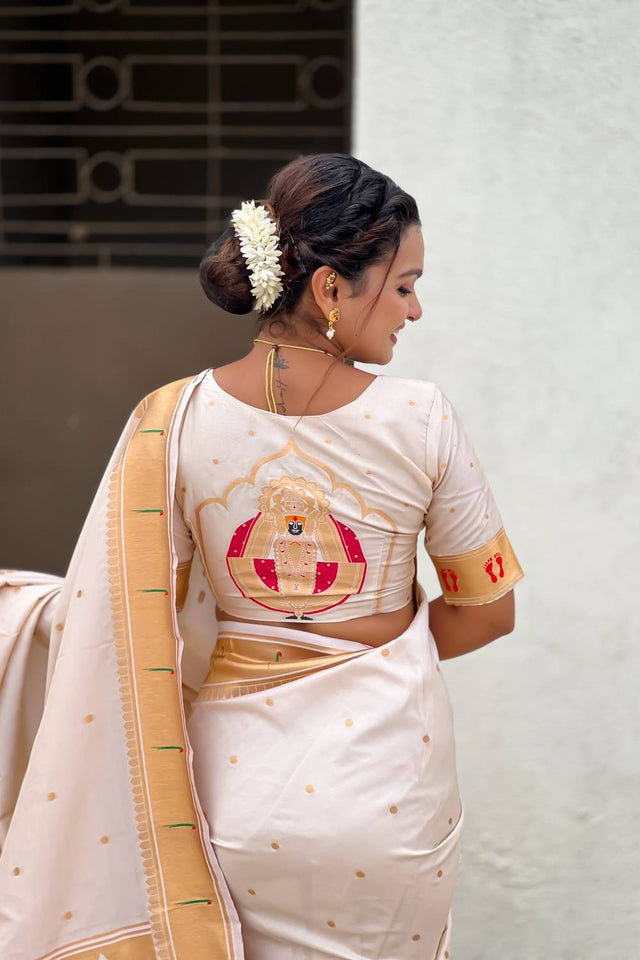 Cream Paithani Woven Silk Saree