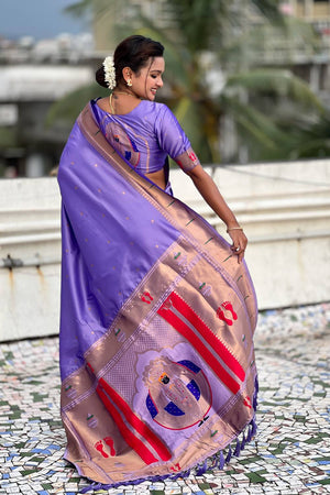 Lavender Paithani Woven Silk Saree