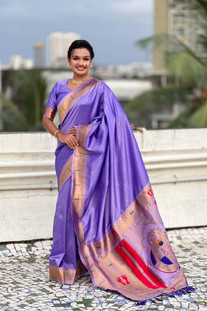Lavender Paithani Woven Silk Saree