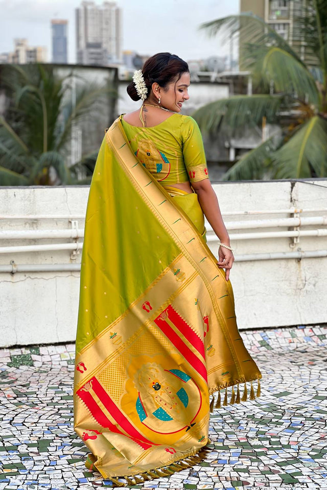Mehendi Paithani Woven Silk Saree