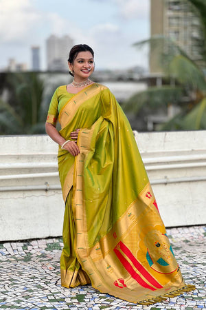 Mehendi Paithani Woven Silk Saree