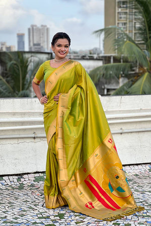 Mehendi Paithani Woven Silk Saree
