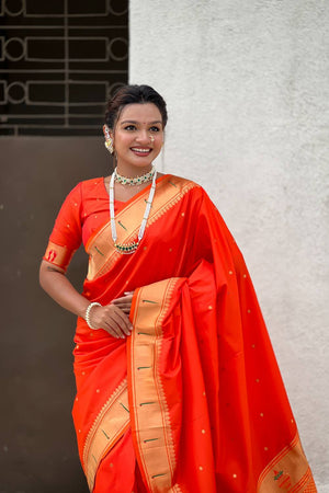 Orange Paithani Woven Silk Saree