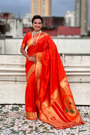 Orange Paithani Woven Silk Saree