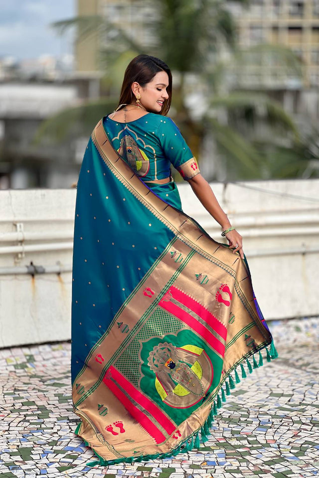 Blue Paithani Woven Silk Saree